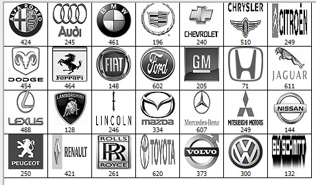 6 буквы марка. Значки машин в одном листе. Эмблемы авто на одном листе. Марки автомобилей со значками черно белые. Марки машин на одном листе.